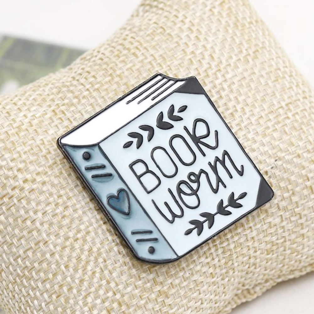 Book Worm Metal Brooch Pin Love To Read Blue Heart